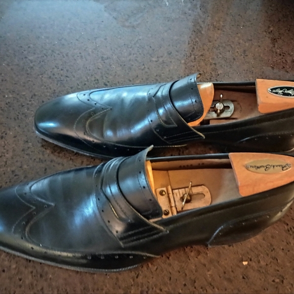 STEFANO BRANCHINI Men's Black Authentic Dress Wingtips Slipon Shoe Size 10M - Picture 1 of 10